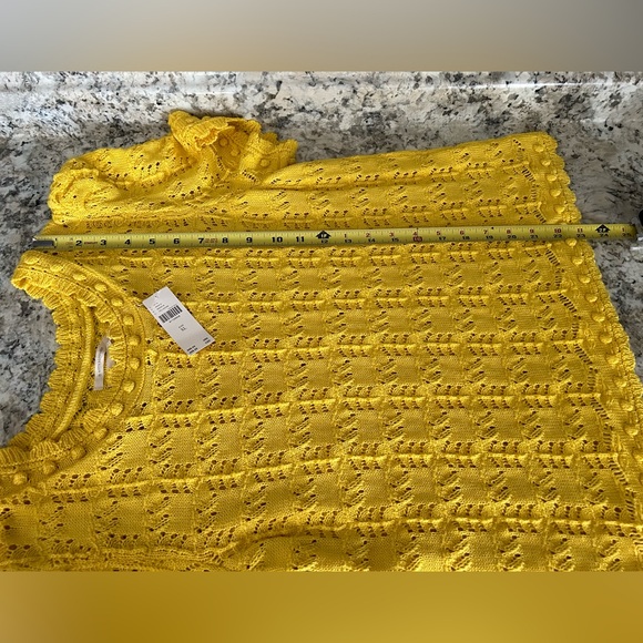 NWT Anthropologie Pointelle Sweater Scallop Hem Knit Maize Yellow Gold Size XL - Picture 13 of 13